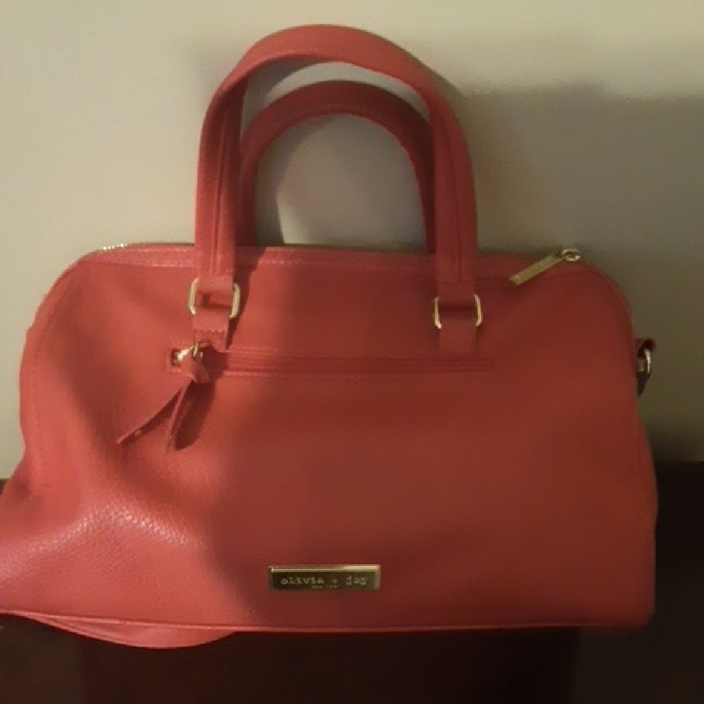 Olivia + Joy Red 2 Pc Set With Matching Wallet Satchel with Gold Accents